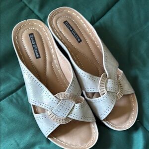 Cream Woven Mules with Medium Wedge Heel